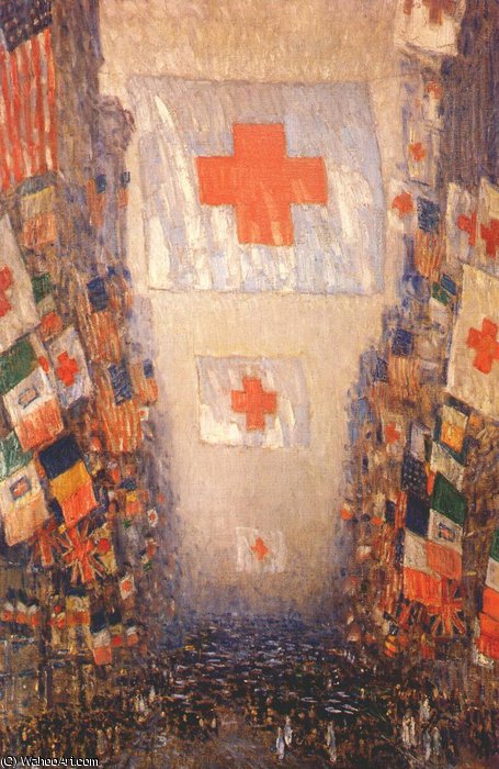 WikiOO.org - Εγκυκλοπαίδεια Καλών Τεχνών - Ζωγραφική, έργα τέχνης Frederick Childe Hassam - red cross drive, may
