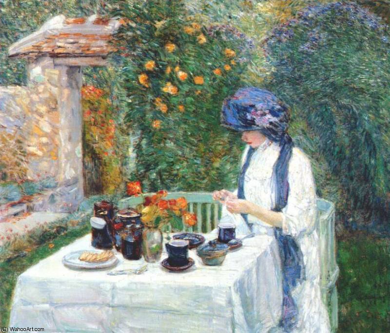Wikioo.org - The Encyclopedia of Fine Arts - Painting, Artwork by Frederick Childe Hassam - the terre-cuite tea set (french tea garden)