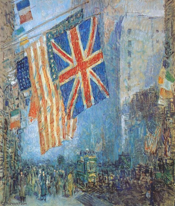 Wikioo.org - The Encyclopedia of Fine Arts - Painting, Artwork by Frederick Childe Hassam - the union jack, april morning