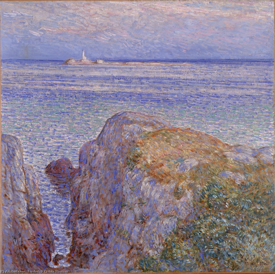 WikiOO.org - Εγκυκλοπαίδεια Καλών Τεχνών - Ζωγραφική, έργα τέχνης Frederick Childe Hassam - white island light (isles of shoals at sundown) -