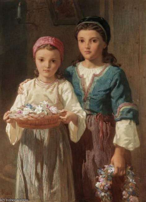 Wikioo.org - The Encyclopedia of Fine Arts - Painting, Artwork by Frederick Goodall - flower girls