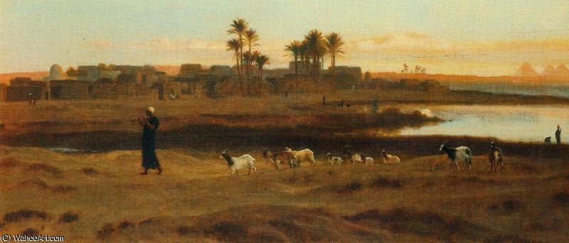 Wikioo.org – La Enciclopedia de las Bellas Artes - Pintura, Obras de arte de Frederick Goodall - Liderando el Rebaño Madrugada Cairo