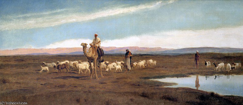Wikioo.org - The Encyclopedia of Fine Arts - Painting, Artwork by Frederick Goodall - Leading the Flock to Pasture