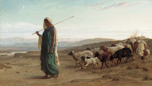 Wikioo.org - The Encyclopedia of Fine Arts - Painting, Artwork by Frederick Goodall - Rachel and her flock And behold Rachel his daughter cometh with the sheep