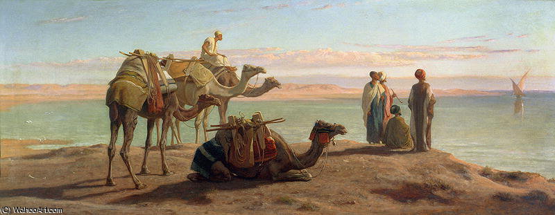 Wikioo.org - สารานุกรมวิจิตรศิลป์ - จิตรกรรม Frederick Goodall - Waiting for the Boat Gulf of Suez