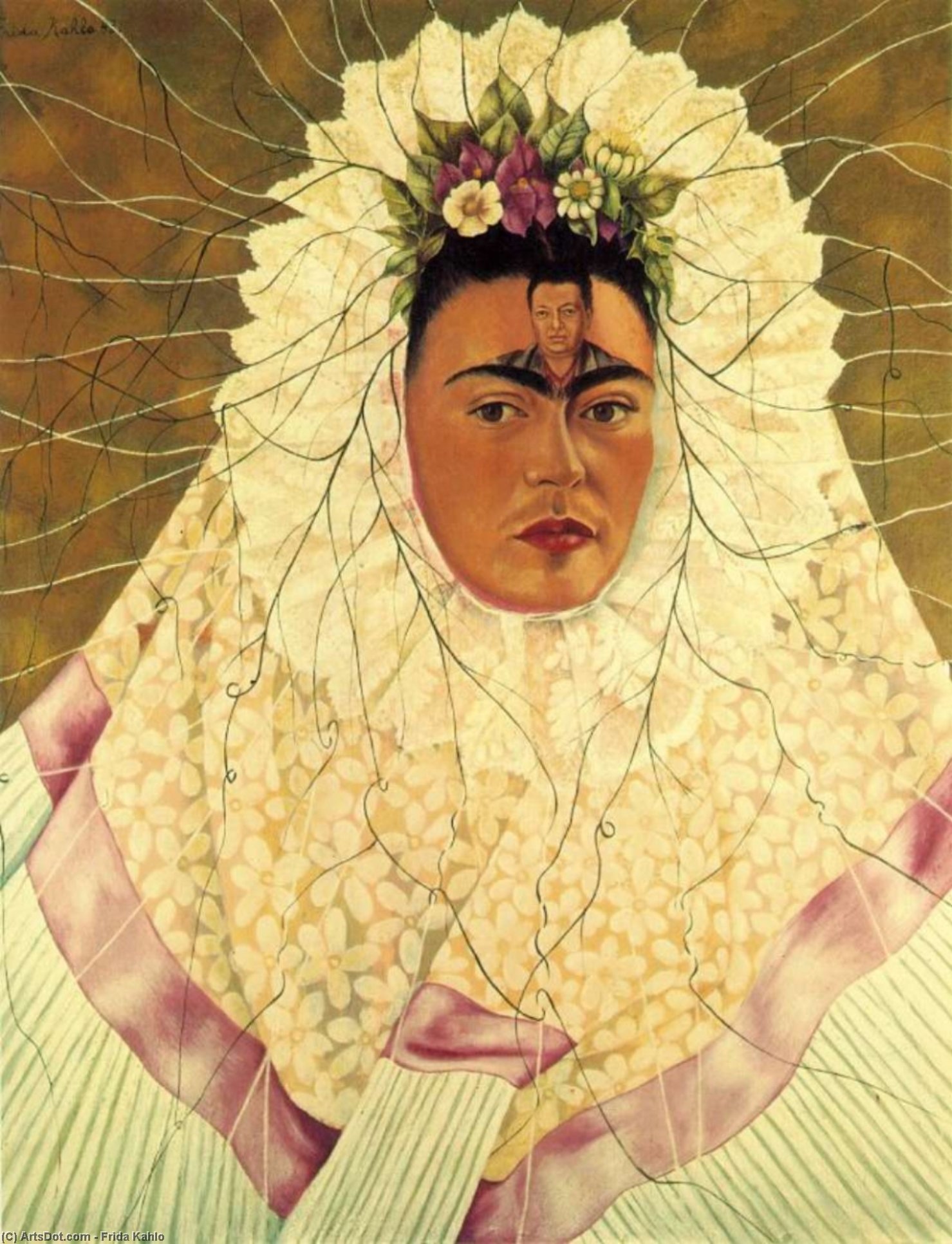 Wikioo.org - The Encyclopedia of Fine Arts - Painting, Artwork by Frida Kahlo - Self-Portrait as a Tehuana (Diego in My Thoughts)