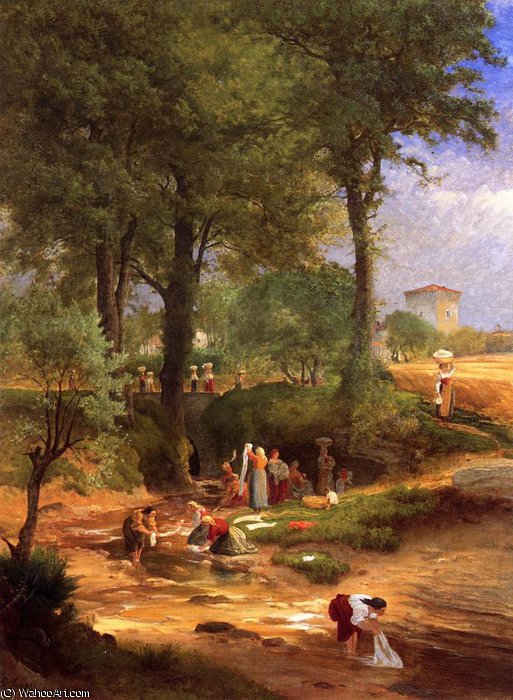 Wikioo.org - The Encyclopedia of Fine Arts - Painting, Artwork by George Inness - Washing Day near Perugia aka Italian Washerwomen