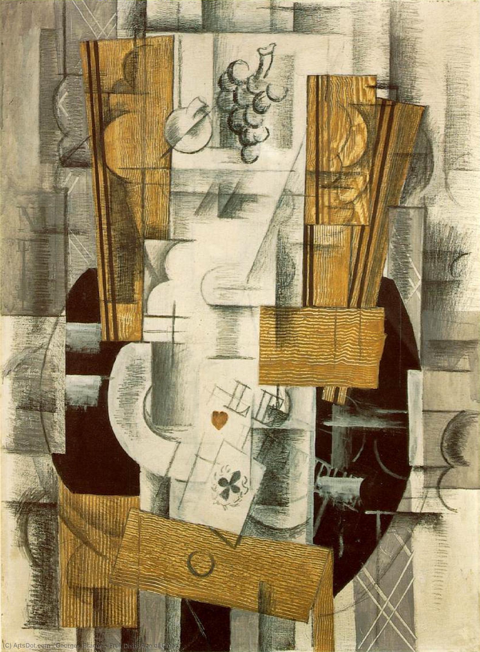 WikiOO.org - Encyclopedia of Fine Arts - Maalaus, taideteos Georges Braque - Fruit Dish, Ace of Clubs