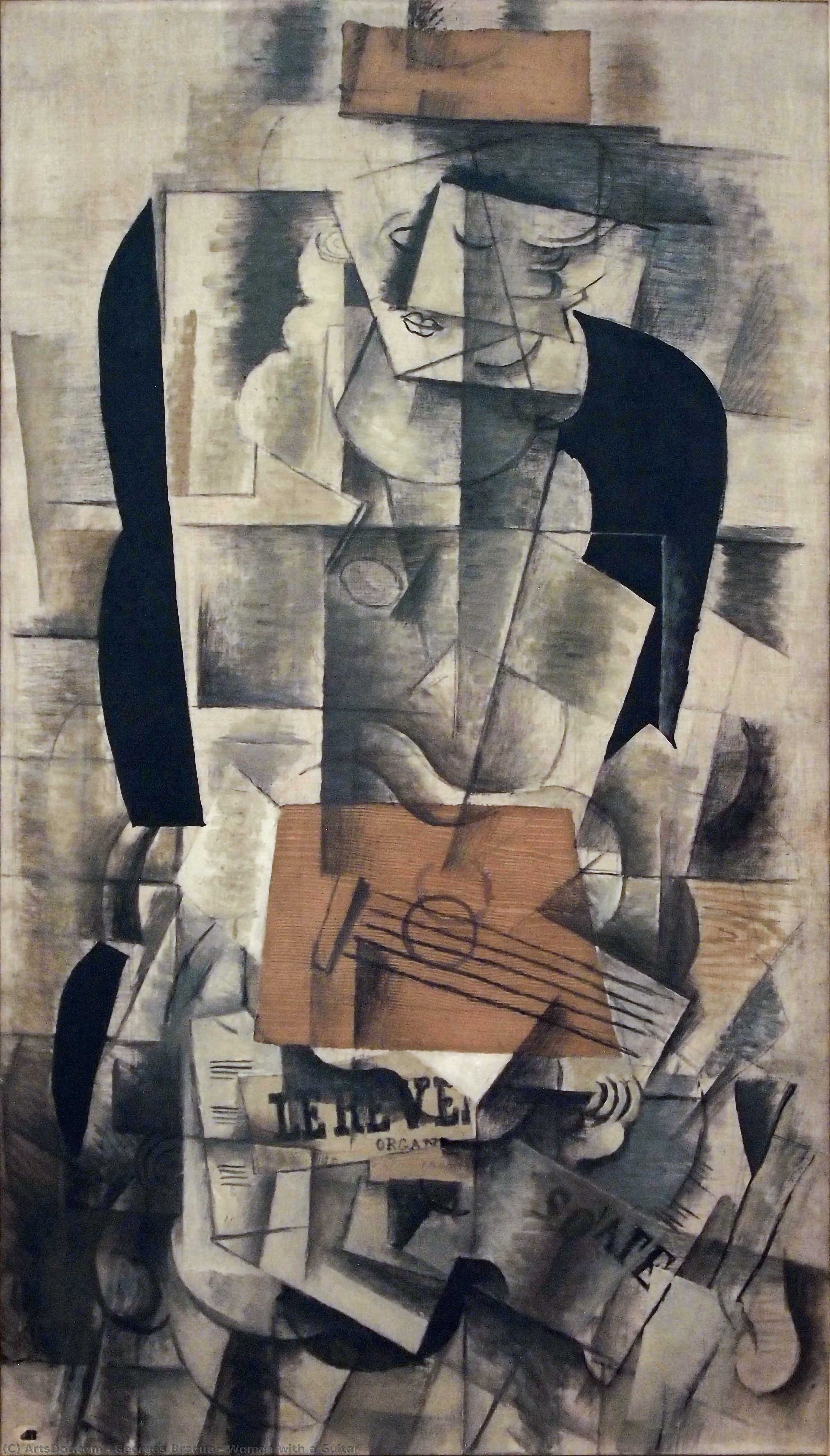 Wikoo.org - موسوعة الفنون الجميلة - اللوحة، العمل الفني Georges Braque - Woman with a Guitar