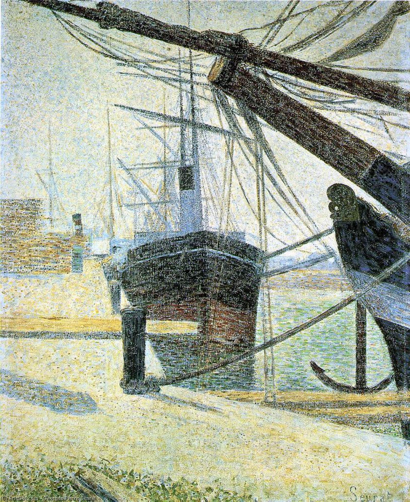 Wikoo.org - موسوعة الفنون الجميلة - اللوحة، العمل الفني Georges Pierre Seurat - A Corner of the Harbor of Honfleur ,