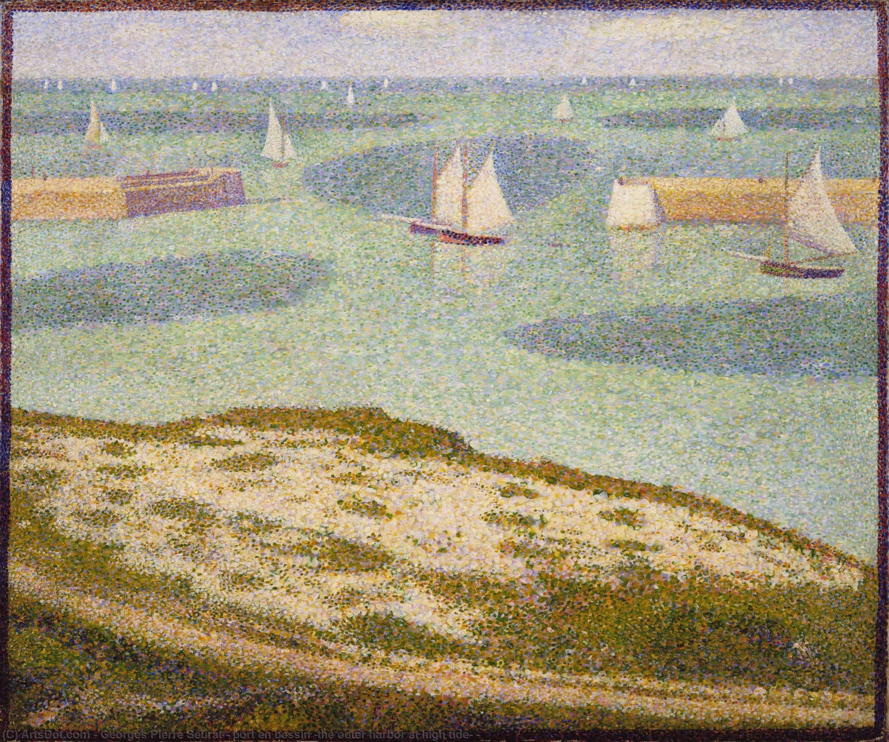 WikiOO.org - 백과 사전 - 회화, 삽화 Georges Pierre Seurat - port en bessin (the outer harbor at high tide) -