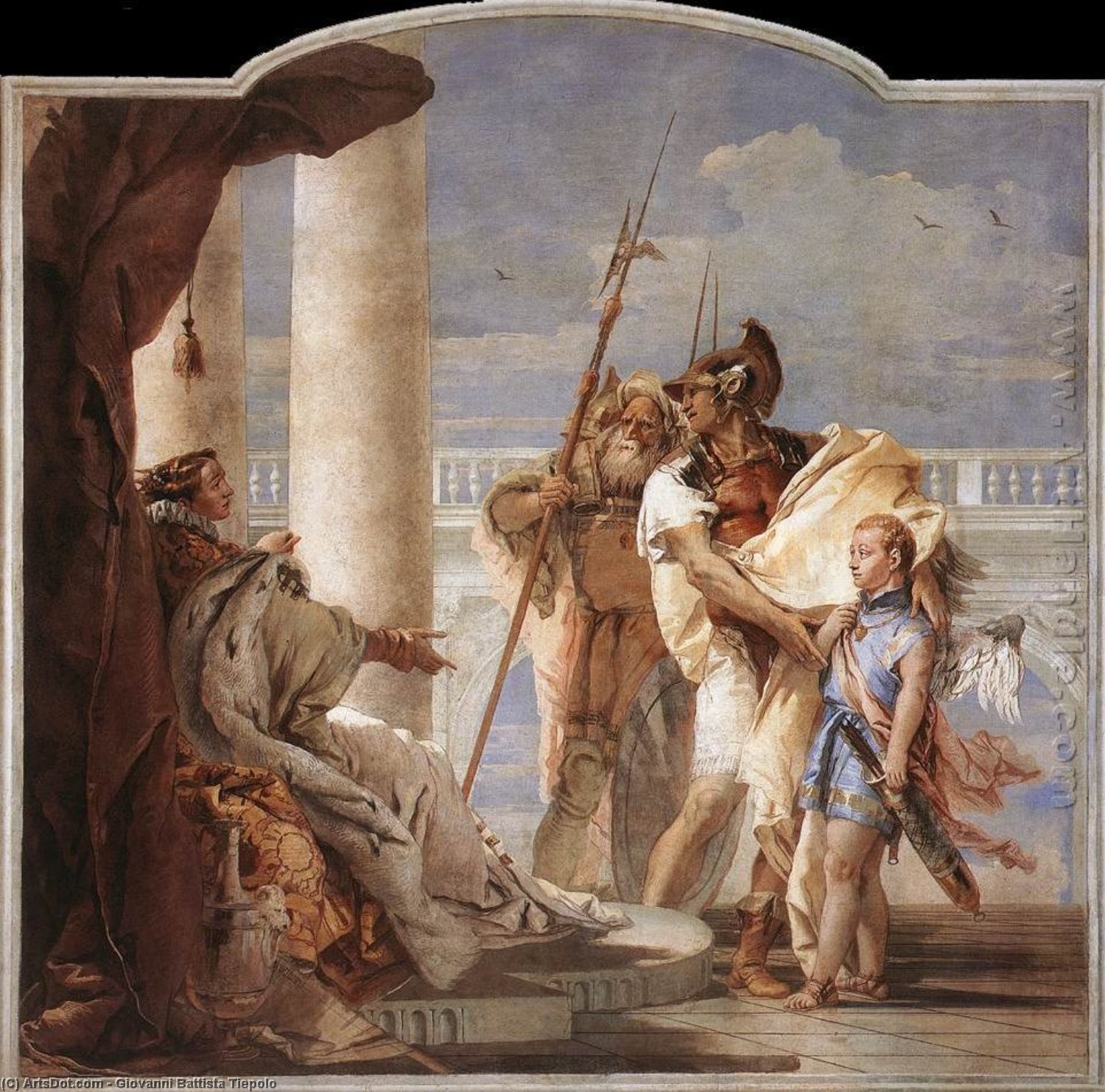Wikioo.org - The Encyclopedia of Fine Arts - Painting, Artwork by Giovanni Battista Tiepolo - Villa Valmarana Aeneas Introducing Cupid Dressed as Ascanius to Dido