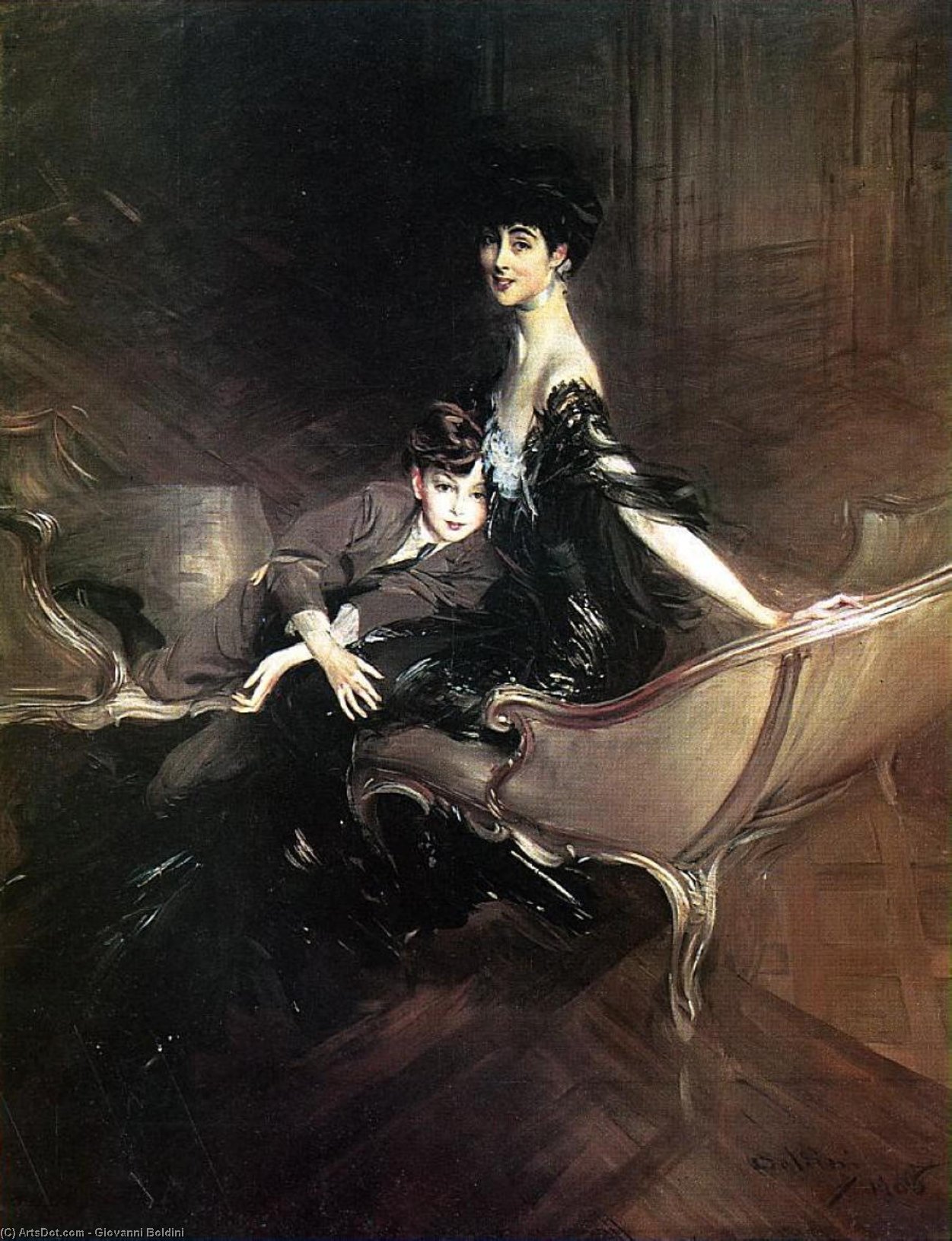 Wikioo.org - The Encyclopedia of Fine Arts - Painting, Artwork by Giovanni Boldini - Consuelo Duchess of Marlborough with Her Son Ivor Spencer Churchill