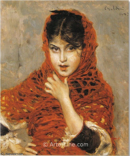 Wikioo.org - The Encyclopedia of Fine Arts - Painting, Artwork by Giovanni Boldini - Fanciulla con Scialle Rosso