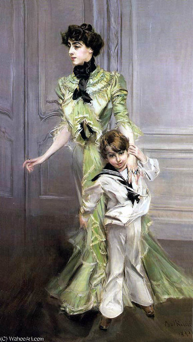 Wikioo.org - The Encyclopedia of Fine Arts - Painting, Artwork by Giovanni Boldini - Madame Georges Hugo Jeanne Hugo and Her Son