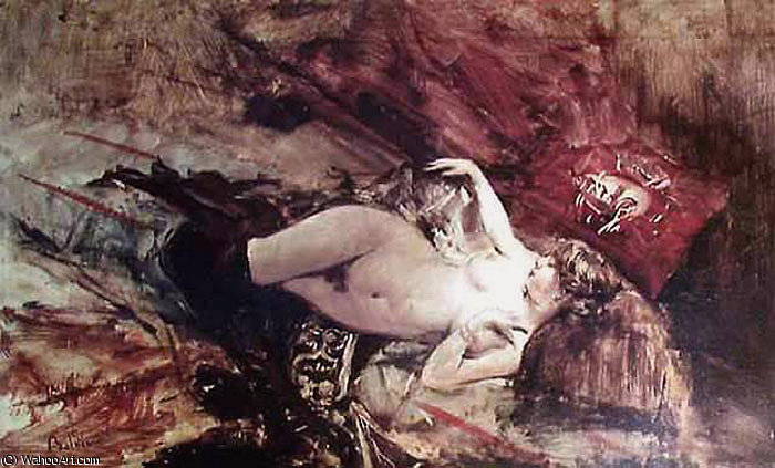 Wikioo.org - The Encyclopedia of Fine Arts - Painting, Artwork by Giovanni Boldini - Naked Young Lady with Blanket