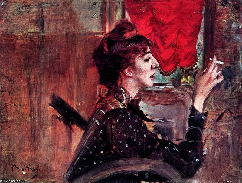 WikiOO.org - Εγκυκλοπαίδεια Καλών Τεχνών - Ζωγραφική, έργα τέχνης Giovanni Boldini - the red curtain