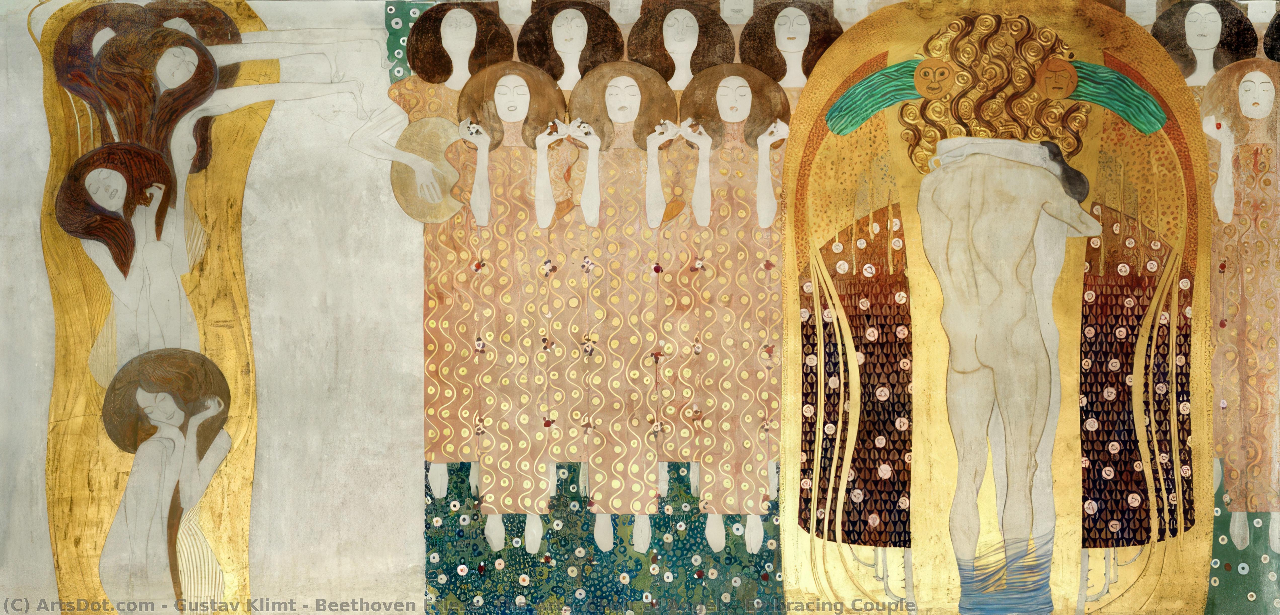 Wikioo.org - สารานุกรมวิจิตรศิลป์ - จิตรกรรม Gustav Klimt - Beethoven Frieze; The Arts, Choir of Angels, Embracing Couple