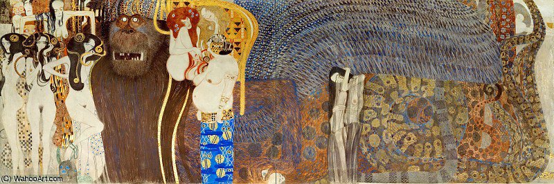 Wikioo.org - Die Enzyklopädie bildender Kunst - Malerei, Kunstwerk von Gustav Klimt - Beethoven Sterben feindlichen gewalten , Sterben drei gorgonen