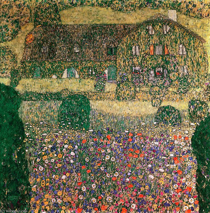 Wikoo.org - موسوعة الفنون الجميلة - اللوحة، العمل الفني Gustav Klimt - Country House by the Attersee