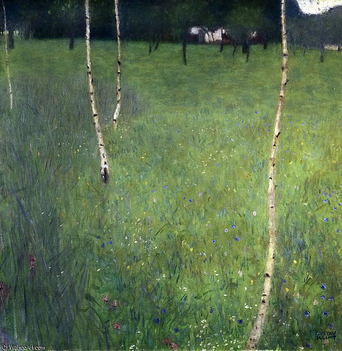 WikiOO.org - Encyclopedia of Fine Arts - Schilderen, Artwork Gustav Klimt - Farmhouse with Birch Trees