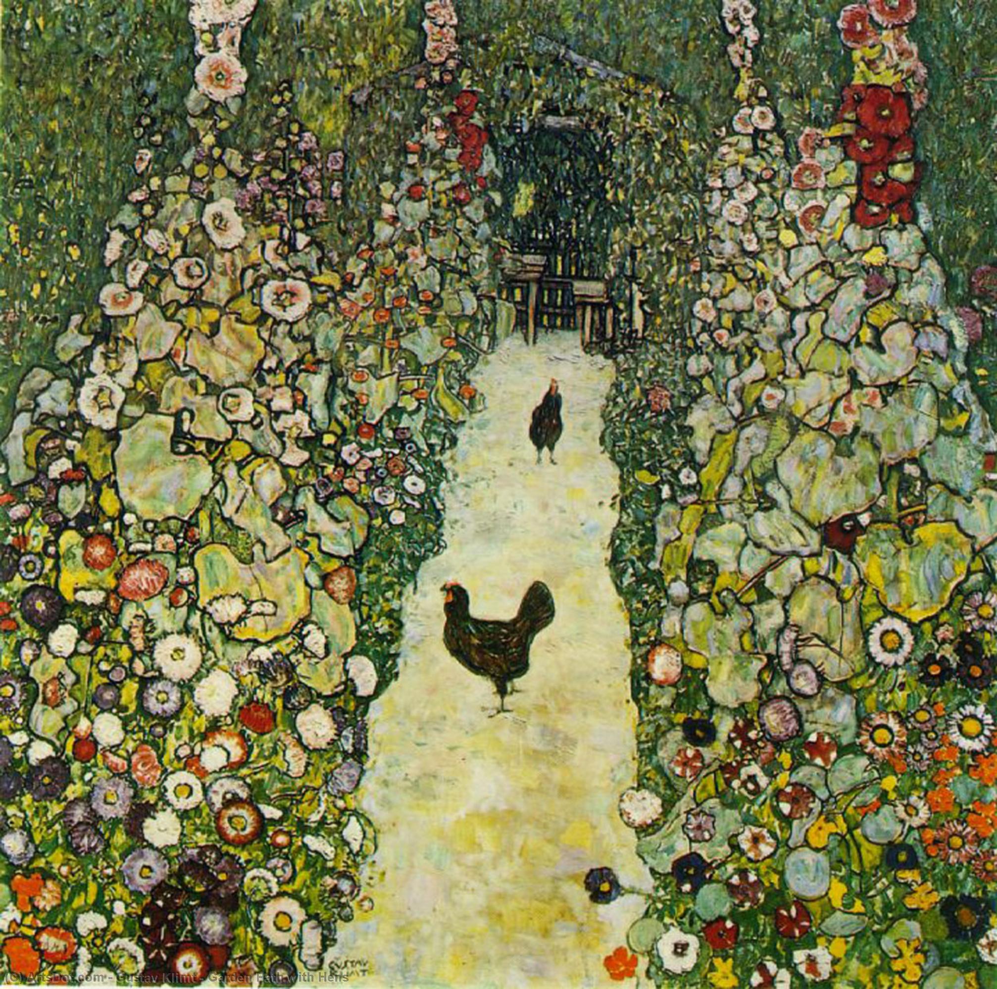 Wikioo.org - The Encyclopedia of Fine Arts - Painting, Artwork by Gustav Klimt - Garden Path with Hens