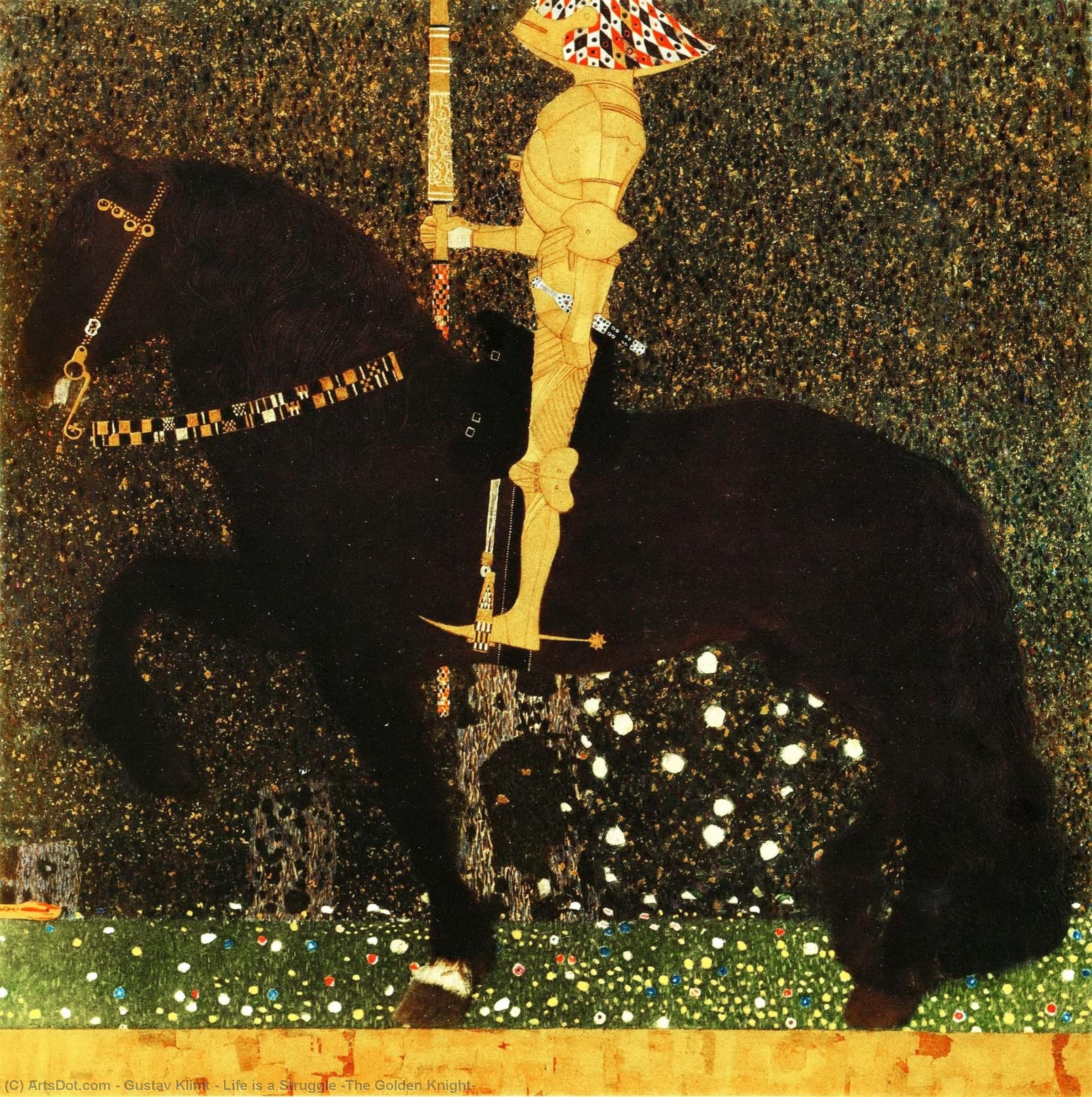 WikiOO.org - Enciclopédia das Belas Artes - Pintura, Arte por Gustav Klimt - Life is a Struggle (The Golden Knight)