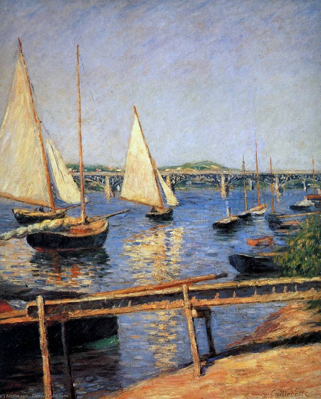Wikioo.org - The Encyclopedia of Fine Arts - Painting, Artwork by Gustave Caillebotte - Sailing boats at Argentueil Sun