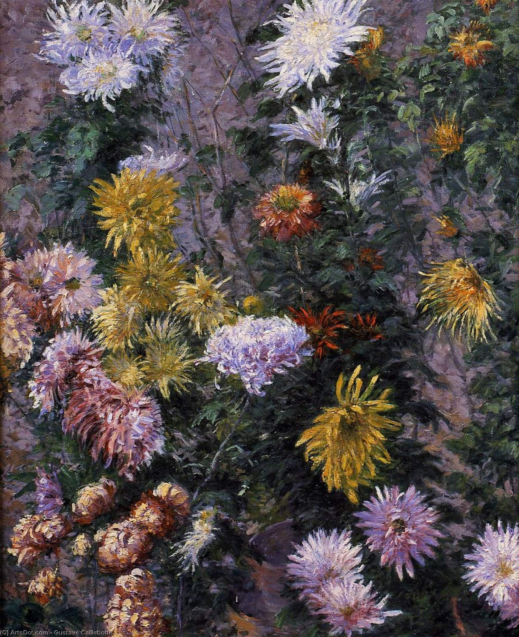 Wikioo.org - The Encyclopedia of Fine Arts - Painting, Artwork by Gustave Caillebotte - White and Yellow Chrysanthemums Garden at Petit Gennevilliers