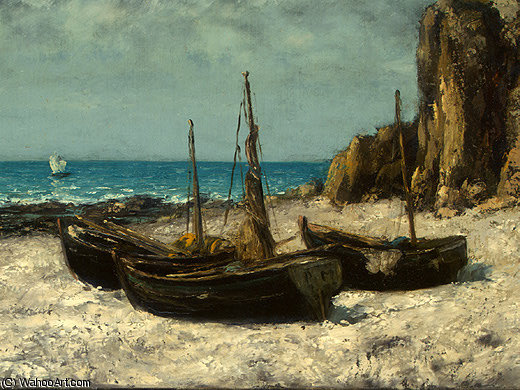 Wikioo.org - The Encyclopedia of Fine Arts - Painting, Artwork by Gustave Courbet - Boats on a Beach, Etretat, after