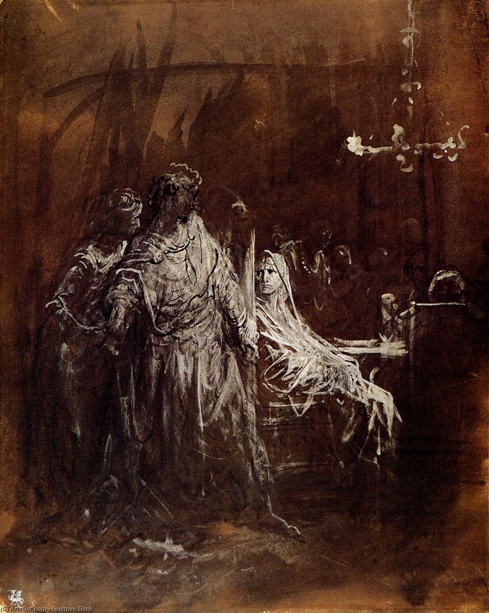 WikiOO.org - Εγκυκλοπαίδεια Καλών Τεχνών - Ζωγραφική, έργα τέχνης Paul Gustave Doré - ma Dore Apparition du Spectre de Banquo(Macbeth)