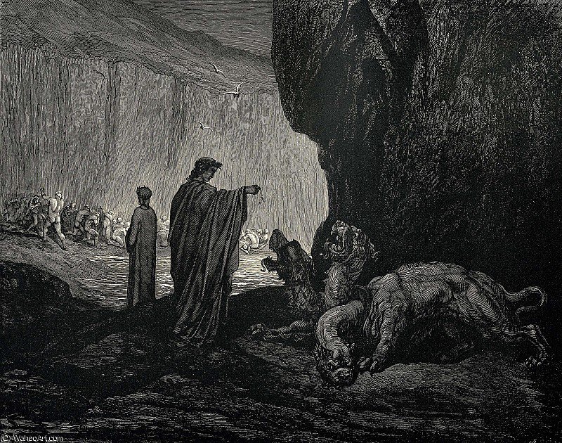Wikioo.org - The Encyclopedia of Fine Arts - Painting, Artwork by Paul Gustave Doré - Then my guide his palms expanding on the ground thence filled with earth