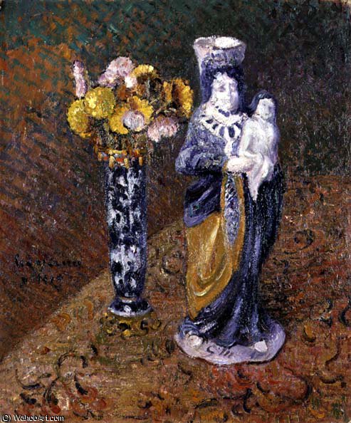 WikiOO.org - Encyclopedia of Fine Arts - Maľba, Artwork Gustave Loiseau - Flowers and a Statuette