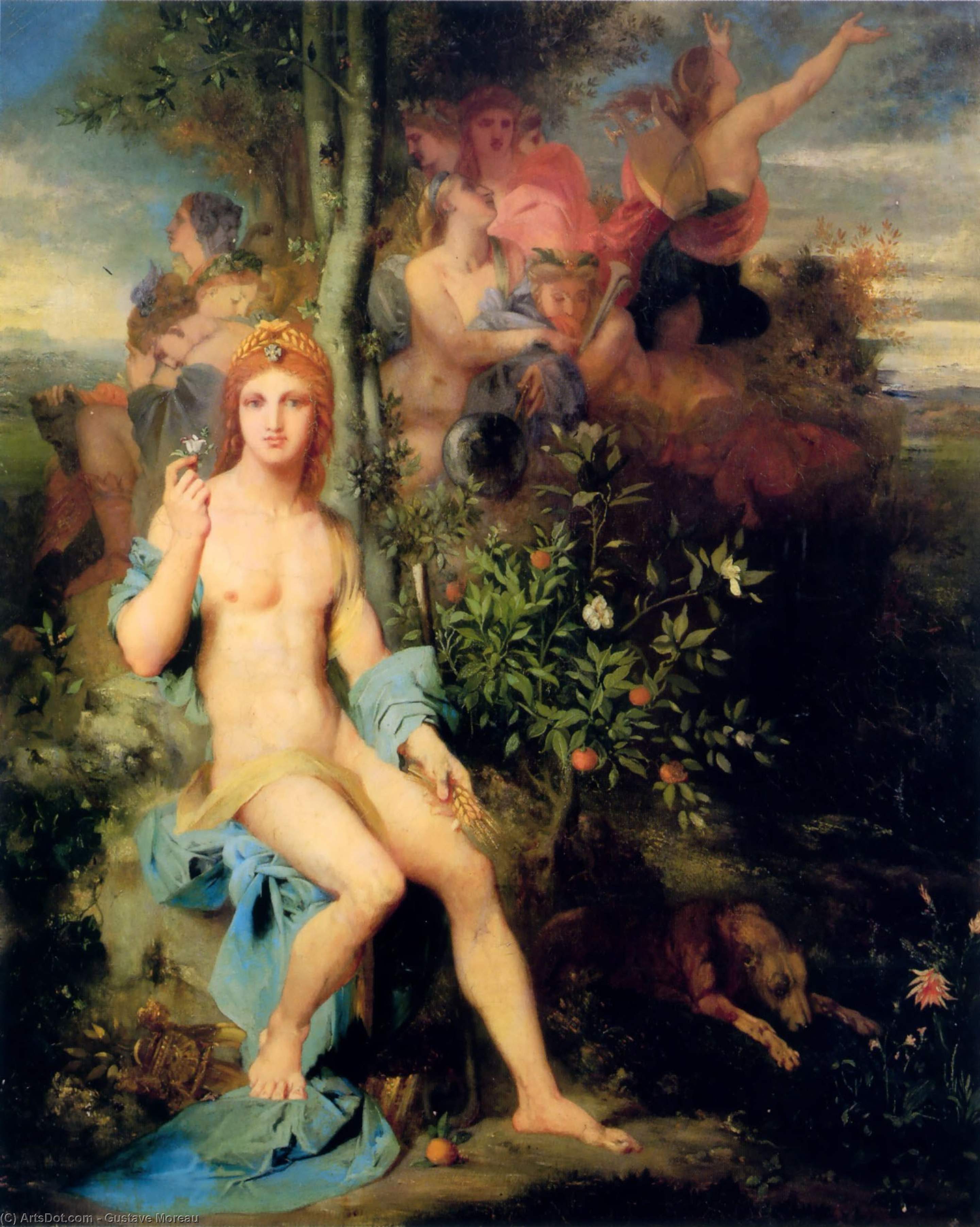 Wikioo.org - The Encyclopedia of Fine Arts - Painting, Artwork by Gustave Moreau - Apollo and the Nine Muses