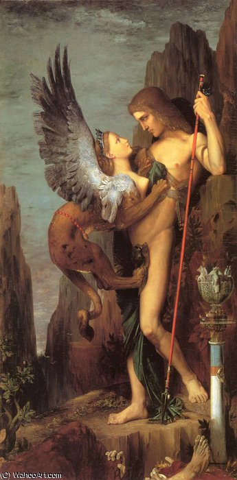 Wikioo.org - The Encyclopedia of Fine Arts - Painting, Artwork by Gustave Moreau - Oedipus and the Sphinx