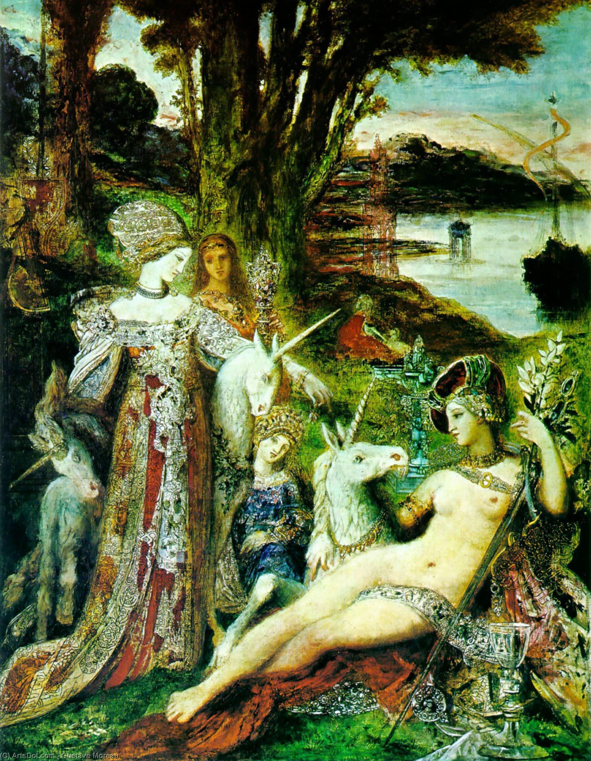 Wikioo.org - The Encyclopedia of Fine Arts - Painting, Artwork by Gustave Moreau - the unicorns