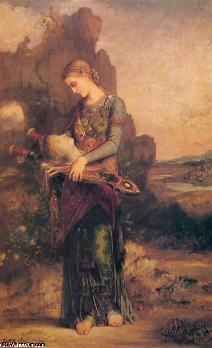 WikiOO.org - Enciclopedia of Fine Arts - Pictura, lucrări de artă Gustave Moreau - Thracian girl carrying the head of Orpheus on his lyre