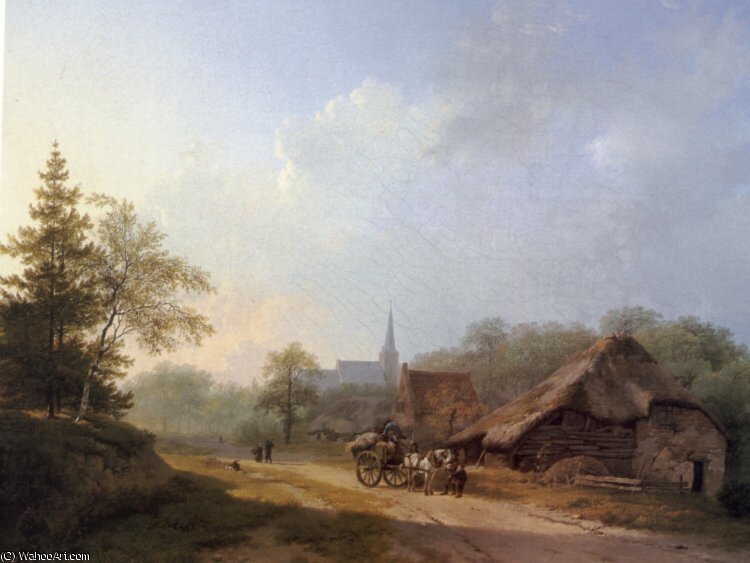 Wikioo.org - The Encyclopedia of Fine Arts - Painting, Artwork by Hendrik Barend Koekkoek - A Cart on a Country Road in Summertime