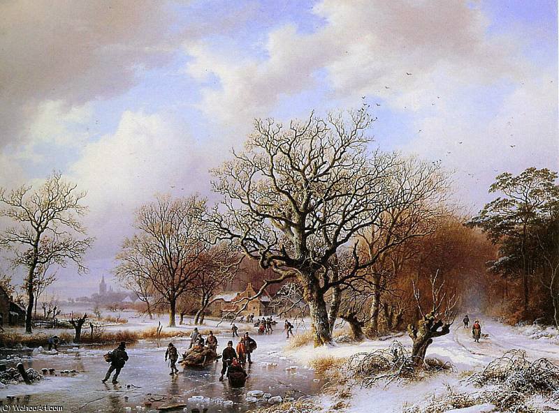 WikiOO.org - Güzel Sanatlar Ansiklopedisi - Resim, Resimler Hendrik Barend Koekkoek - A winterlandscape Sun