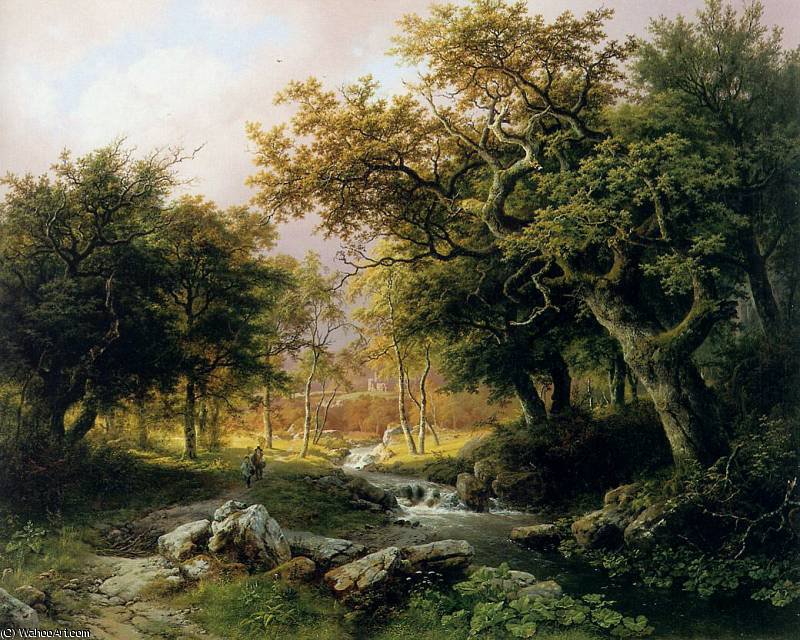 Wikioo.org - The Encyclopedia of Fine Arts - Painting, Artwork by Hendrik Barend Koekkoek - Forest landscape Sun