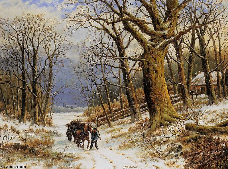 WikiOO.org - Encyclopedia of Fine Arts - Maľba, Artwork Hendrik Barend Koekkoek - Winter landscape Sun