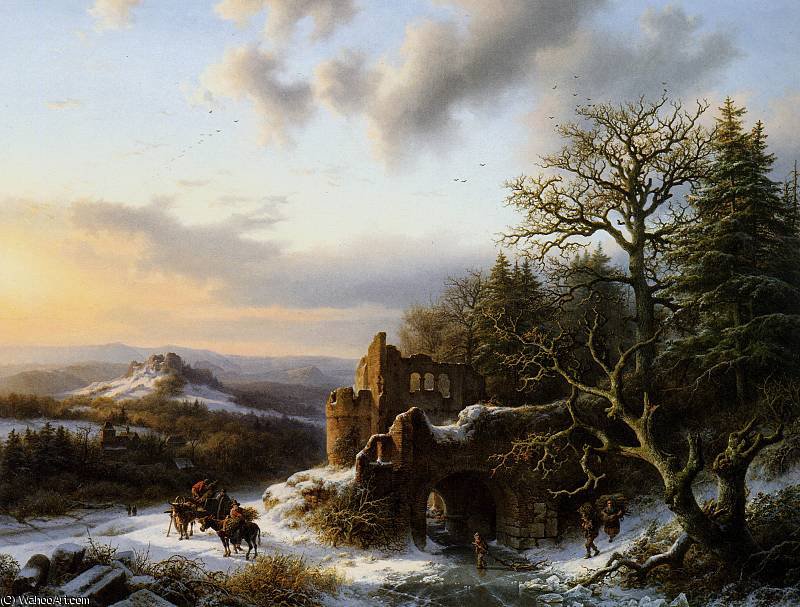 Wikioo.org - The Encyclopedia of Fine Arts - Painting, Artwork by Hendrik Barend Koekkoek - Winterlandscap with ruin