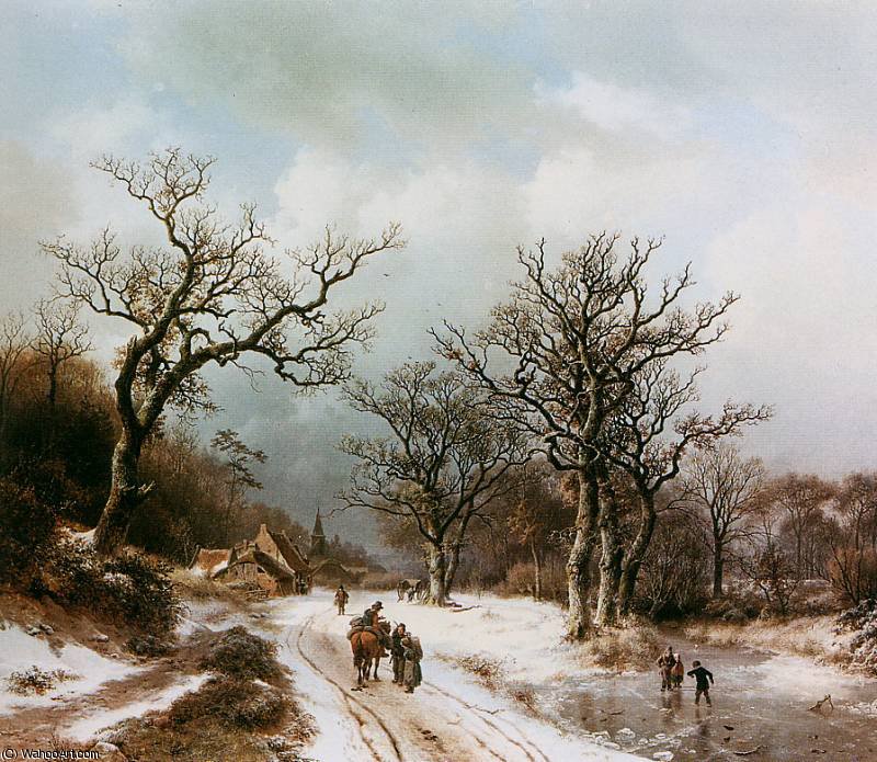 Wikioo.org - The Encyclopedia of Fine Arts - Painting, Artwork by Hendrik Barend Koekkoek - winterlandscape sun