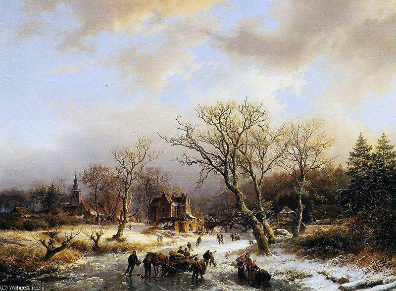 WikiOO.org - Güzel Sanatlar Ansiklopedisi - Resim, Resimler Hendrik Barend Koekkoek - winterlandscape sun