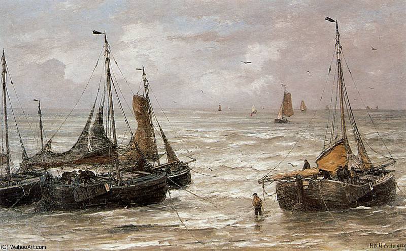 Wikioo.org - The Encyclopedia of Fine Arts - Painting, Artwork by Hendrik Willem Mesdag - Back at the beach Sun