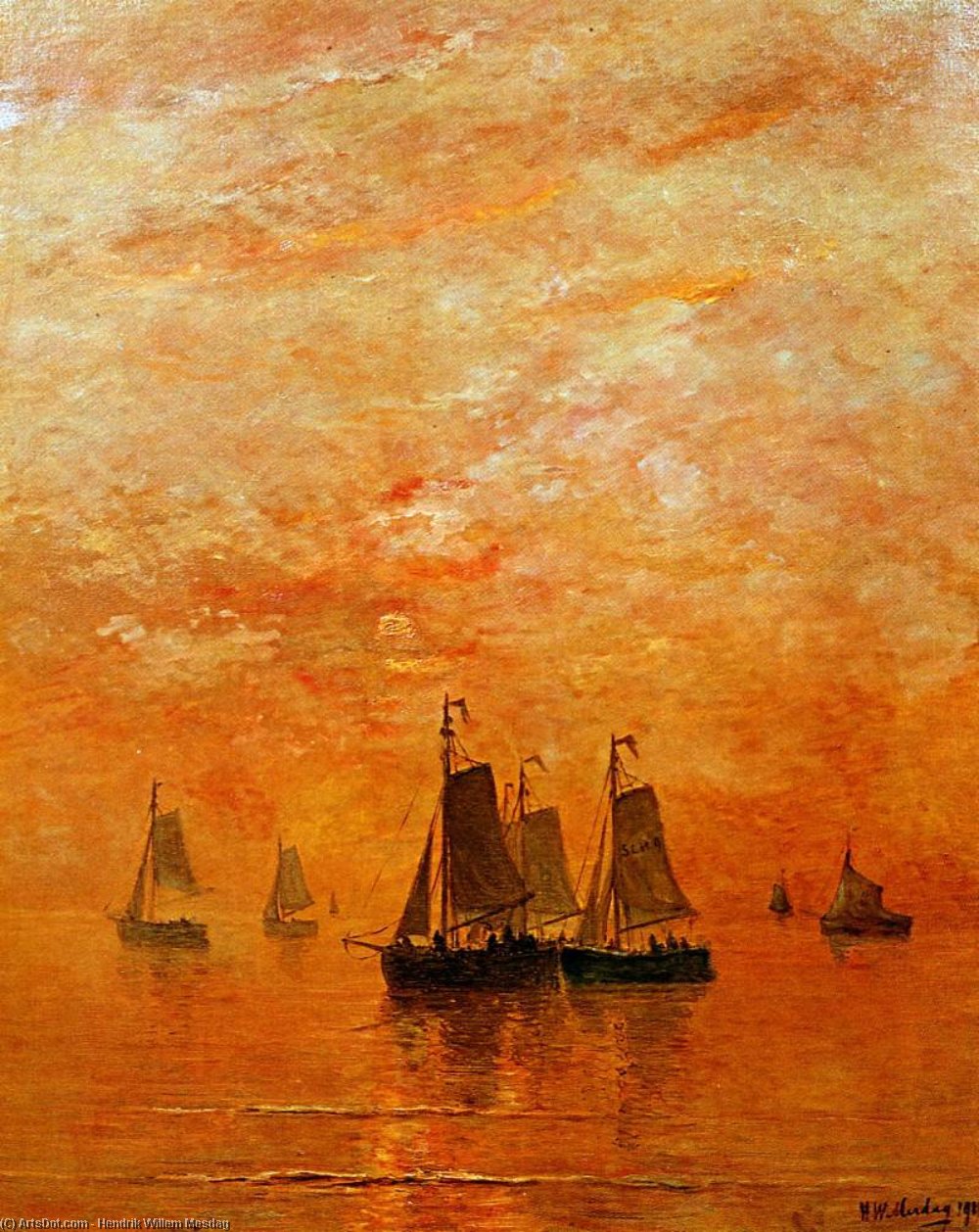 Wikioo.org - The Encyclopedia of Fine Arts - Painting, Artwork by Hendrik Willem Mesdag - evening colours sun