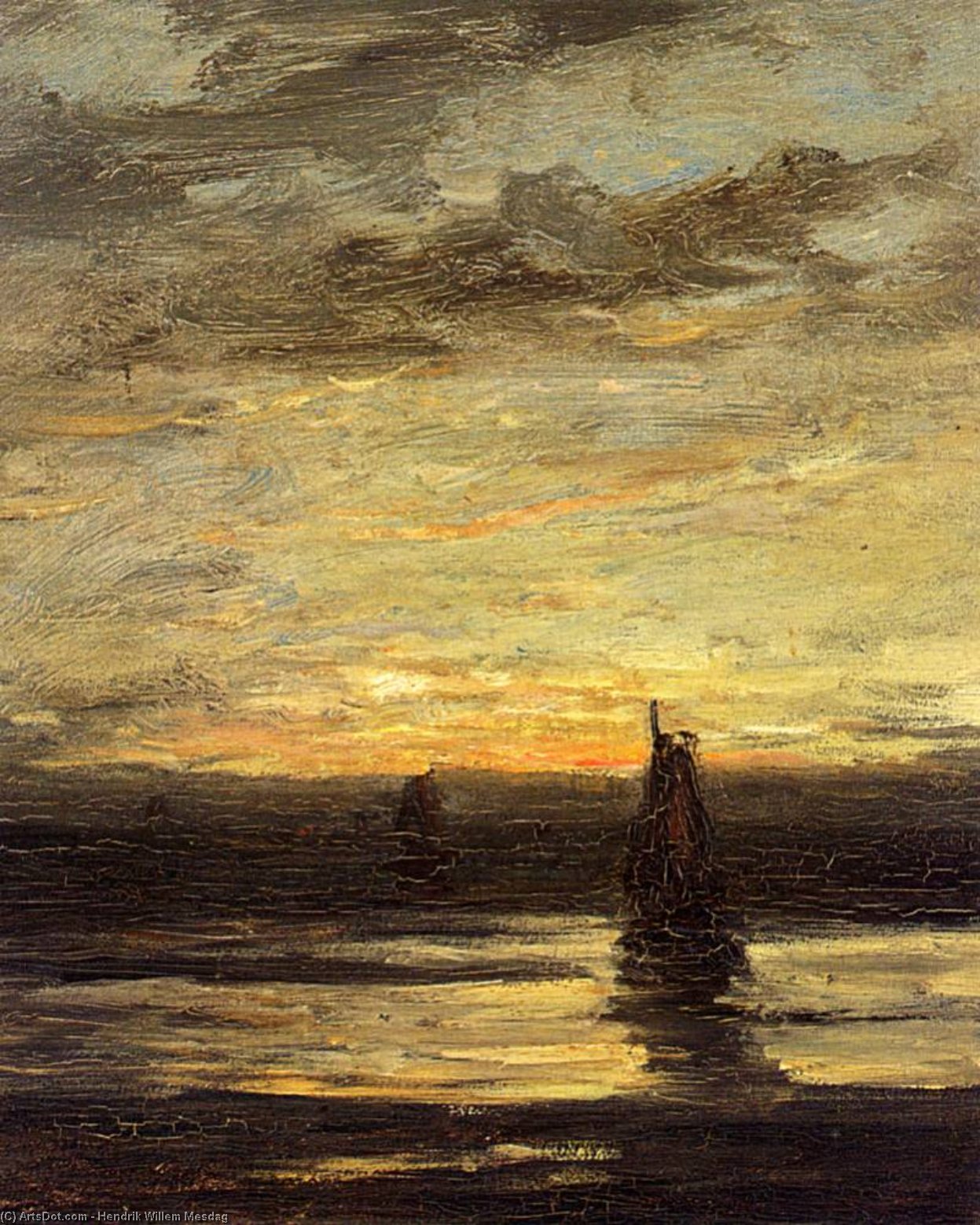 Wikioo.org - The Encyclopedia of Fine Arts - Painting, Artwork by Hendrik Willem Mesdag - fishing boats at dusk