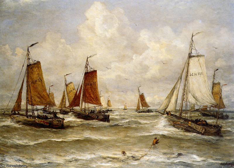 WikiOO.org - Enciclopédia das Belas Artes - Pintura, Arte por Hendrik Willem Mesdag - fishing fleet at scheveningen sun