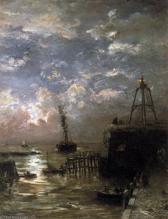 Wikioo.org - The Encyclopedia of Fine Arts - Painting, Artwork by Hendrik Willem Mesdag - Jetty at Vlissingen in Moonlight Sun