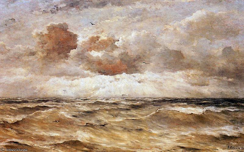Wikioo.org - The Encyclopedia of Fine Arts - Painting, Artwork by Hendrik Willem Mesdag - La Mer du Nord Sun